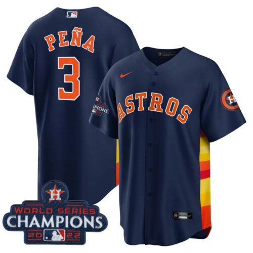 Men's Houston Astros Customized Navy 2022 World Series Champions Cool Base Stitched Baseball Jersey